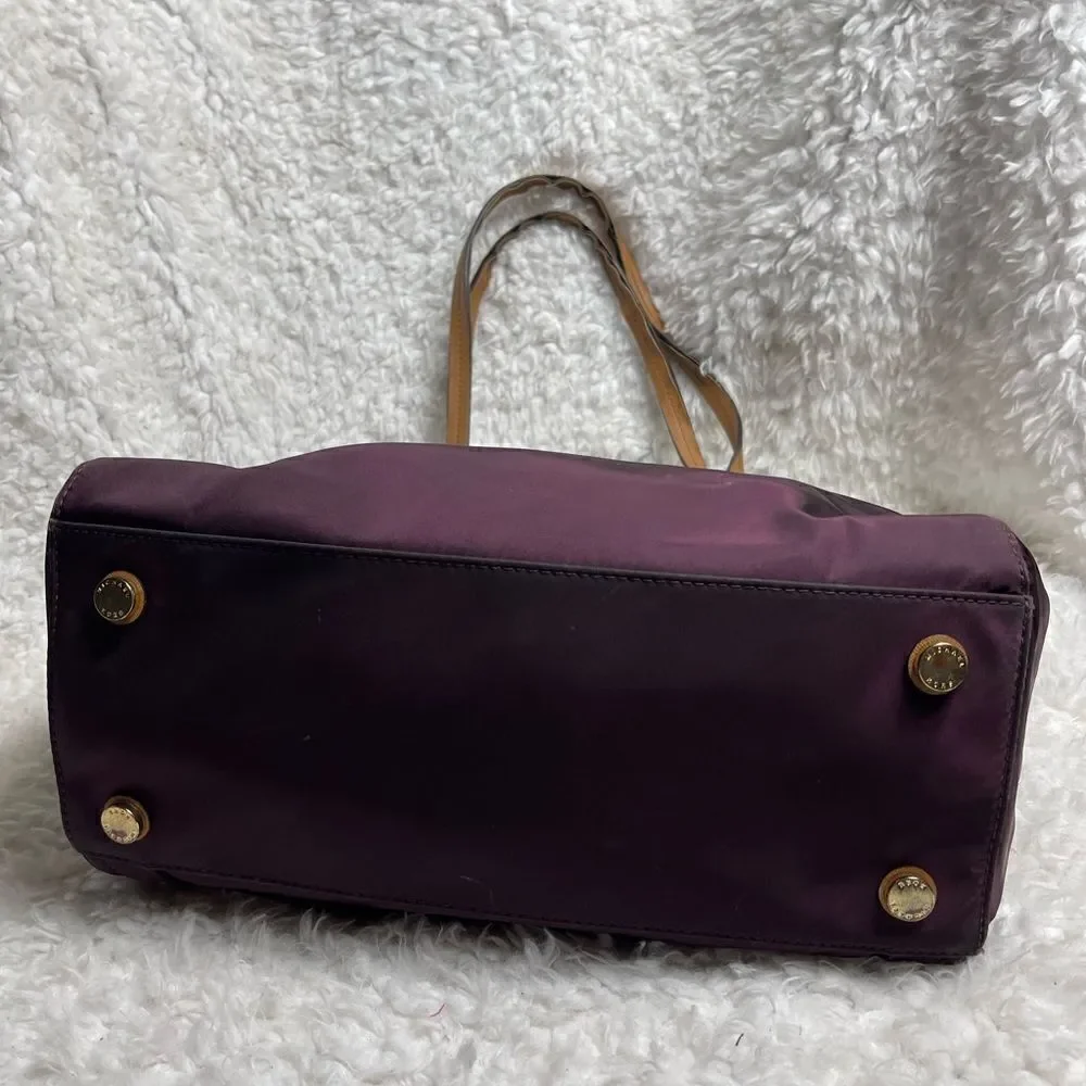 Michael Kors Nylon Aubergine  large tote tan leather straps,gold tone hardwares